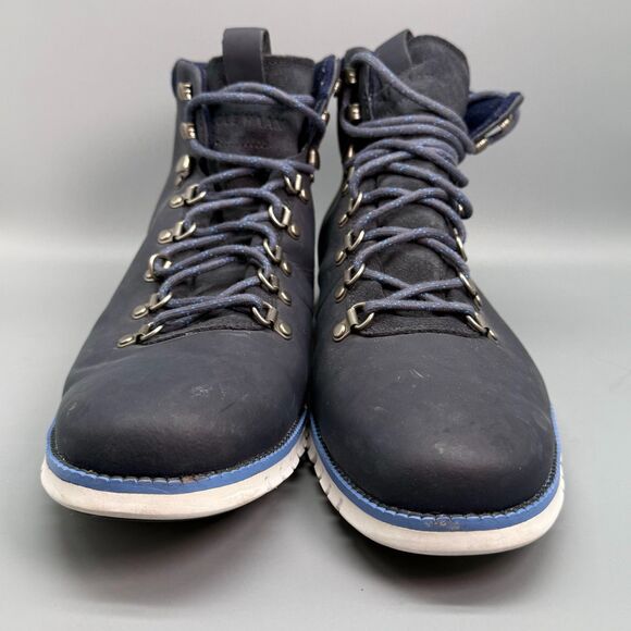 Cole Haan Zero Grand Men's 13 Black Blue White Leather Hiker Boots Lace-Up Ankle - Picture 3 of 11